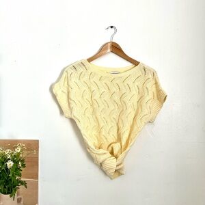 Vintage Cream Yellow Short Sleeve Open Knit Top